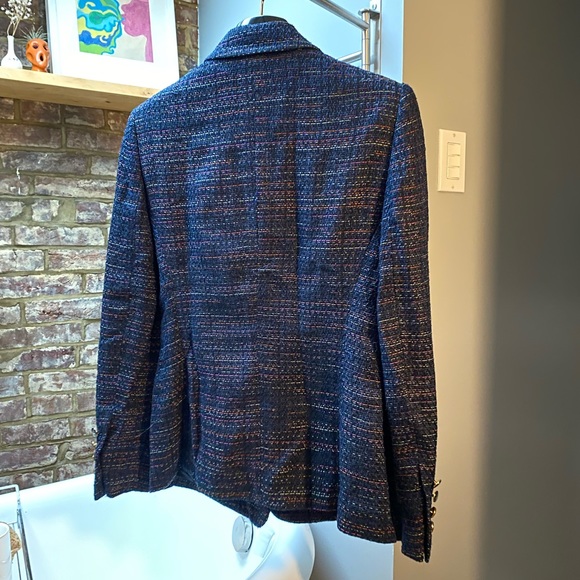 Escada, deep blue with multi colored threads; 2 pockets; button closure. - Picture 7 of 13